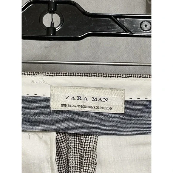 Zara Man Pants Men 30X36 Beige Gray Micro Houndstooth Dress Linen - Picture 8 of 10
